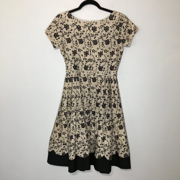 Vintage 50s Tan Floral Fit and Flare Party Dress Matching Belt Pleated Skirt VLV - Picture 13 of 16